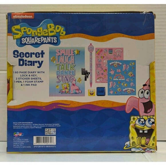 SpongeBob SquarePants Secret Diary Set Journal Lock & Key NEW NIB Inkology - Picture 3 of 6